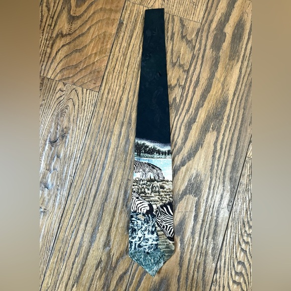 Endangered Species Mens Silk Necktie ZEBRA by Simon Combes 1997 Wildlife - Picture 2 of 4